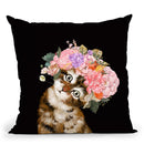 Baby Cat with Flower Crown in Black Throw Pillow by Big Nose Work