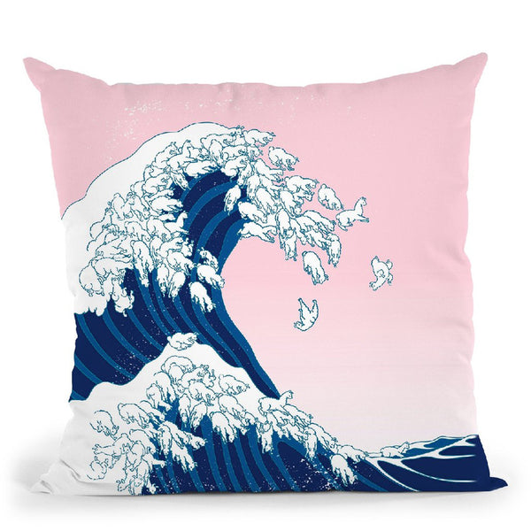 Llama Waves in Pink Throw Pillow by Big Nose Work