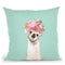 Llama with Flower Crown in Green Throw Pillow by Big Nose Work