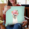Llama with Flower Crown in Green Throw Pillow by Big Nose Work