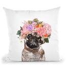 Pug with Flower Crown Throw Pillow by Big Nose Work