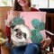 Sneaky Baby Sloth with Cactus Throw Pillow by Big Nose Work