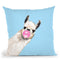 Sneaky Llama with Bubble Gum in Blue Throw Pillow by Big Nose Work