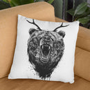 Angry Bear With Antlers Throw Pillow By Balazs Solti