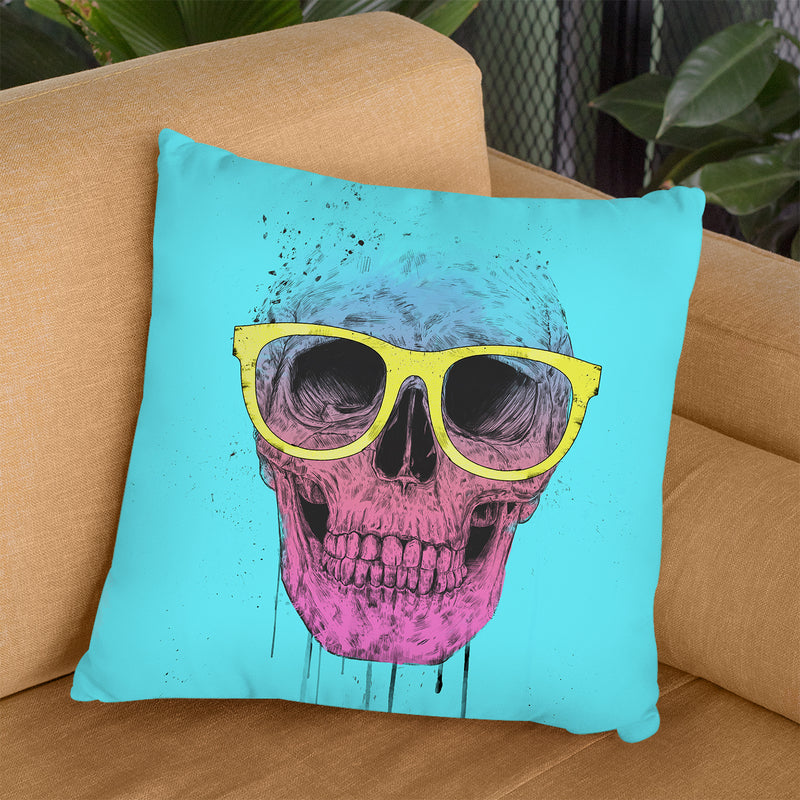 Pop Art Skull With Glasses Throw Pillow By Balazs Solti