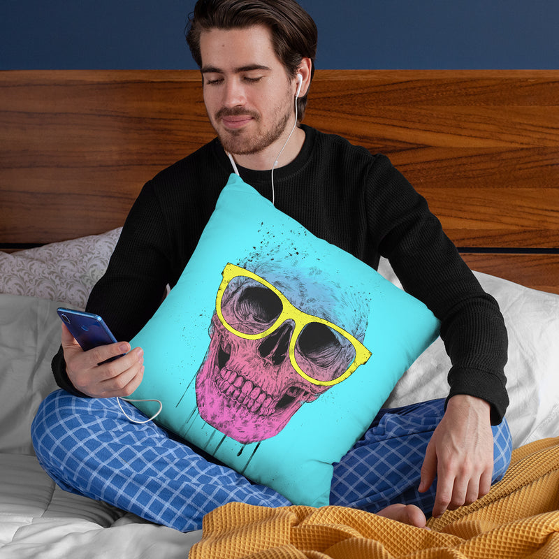 Pop Art Skull With Glasses Throw Pillow By Balazs Solti