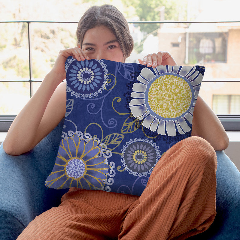 Daisy Darlings - Blue Throw Pillow By Color Bakery