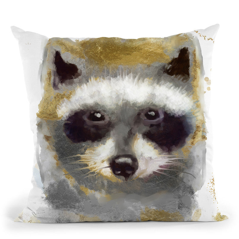 Golden Forest - Raccoon Throw Pillow By Color Bakery