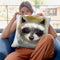 Golden Forest - Raccoon Throw Pillow By Color Bakery