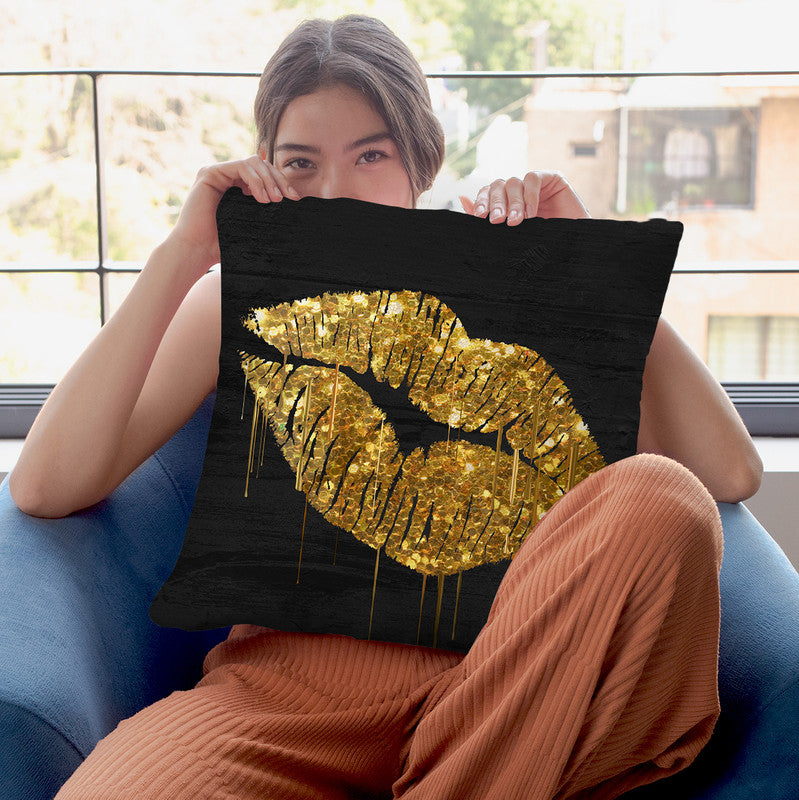 Golden Lips Throw Pillow By Color Bakery