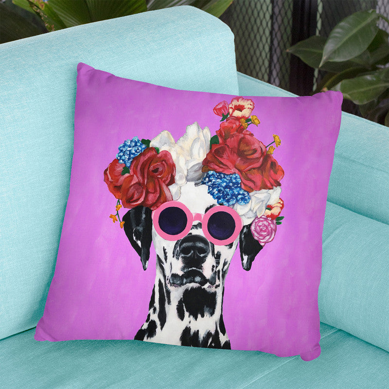 Flower Power Dalmatian Fushia Throw Pillow By Coco De Paris