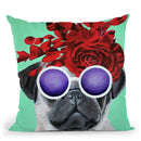Flower Power Pug Green Throw Pillow By Coco De Paris