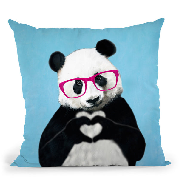 Panda With Fingerheart Throw Pillow By Coco De Paris