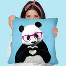 Panda With Fingerheart Throw Pillow By Coco De Paris