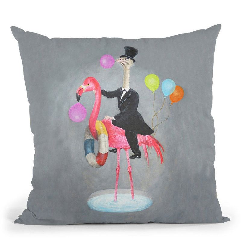 Flamingo With Cow Throw Pillow By Coco De Paris