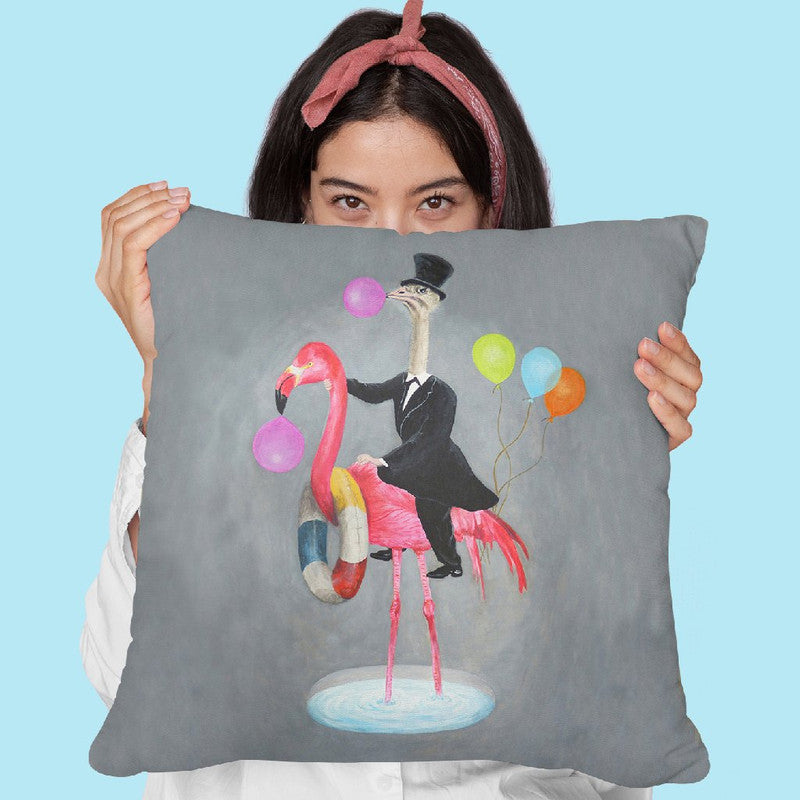 Flamingo With Cow Throw Pillow By Coco De Paris