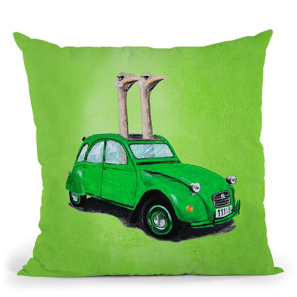 Ostriches In A Car Throw Pillow By Coco De Paris