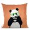 Panda With Fingerheart Orange Throw Pillow By Coco De Paris