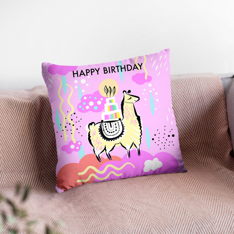 Llama Square Happy Birthday Throw Pillow By Dom Vari