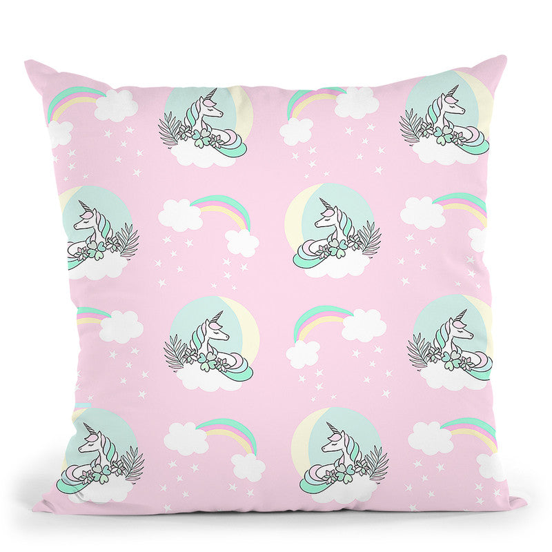 Unicorn Moon Pattern Pink Throw Pillow By Dom Vari
