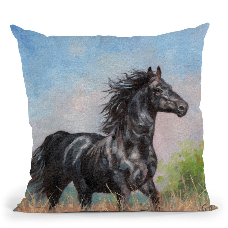 Black Horse Throw Pillow By David Stribbling