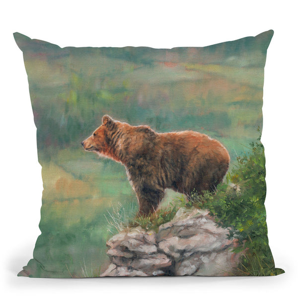 European Brown Bear Throw Pillow By David Stribbling