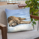 Wolf Laying Snow Throw Pillow By David Stribbling