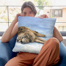 Wolf Laying Snow Throw Pillow By David Stribbling