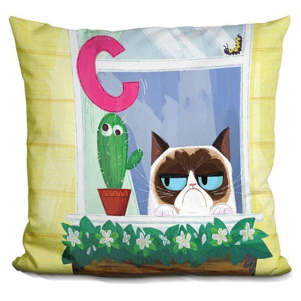 Grumpy Cat C Is For Cactus Throw Pillow