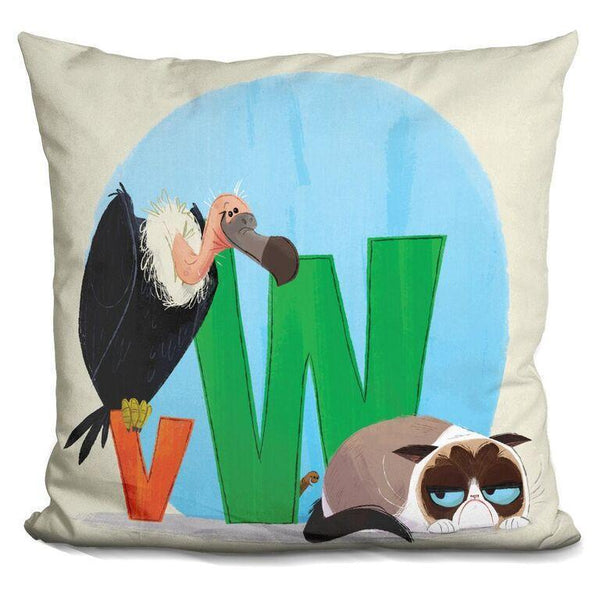 Grumpy Cat V Is For Vulture, W Is For Worm Throw Pillow