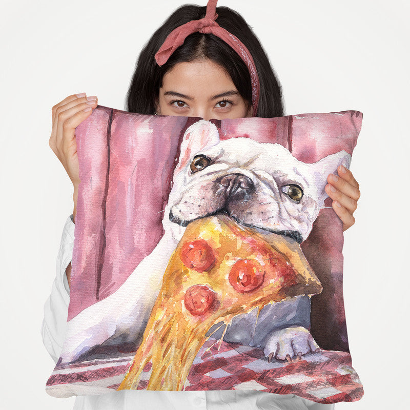 French Bulldog And Pizza Throw Pillow By George Dyachenko