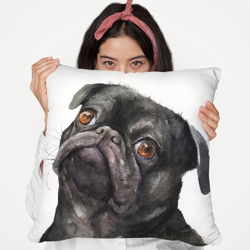 Black Pug Ii Throw Pillow By George Dyachenko
