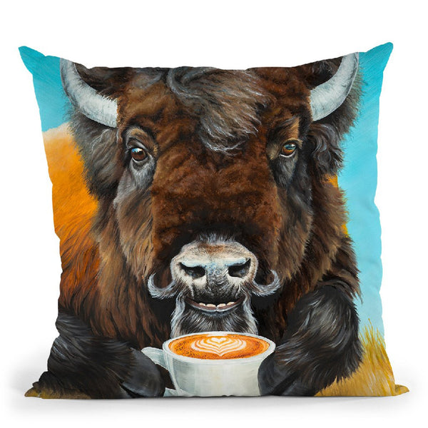 Bison Latte Throw Pillow By Holly Simental