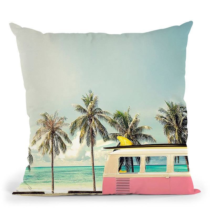 Surf Bus Pink Throw Pillow By Image Conscious - by all about vibe