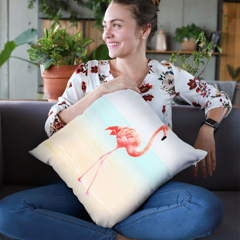Flamingo On The Beach Ii Throw Pillow By Image Conscious - by all about vibe