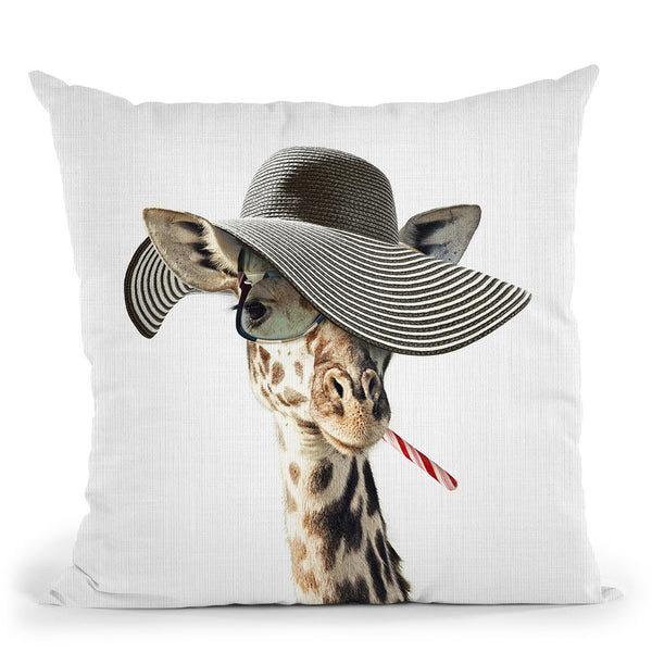 Giraffe Dressed In A Hat Throw Pillow By Image Conscious - by all about vibe