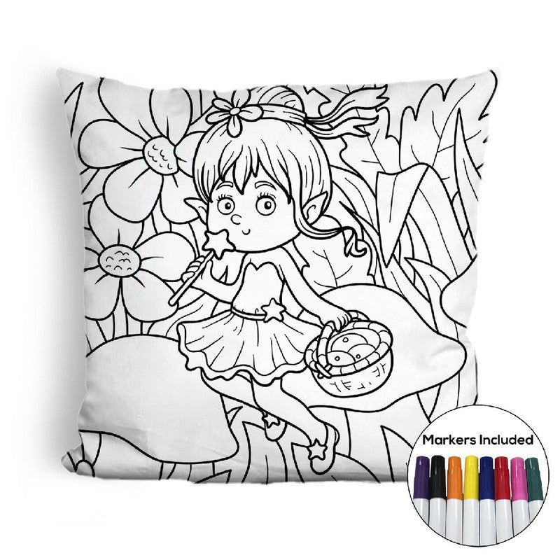 Fairy with fruit basket coloring pillow Made In USA