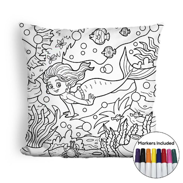 Little mermaid and sea world coloring pillow Made In USA
