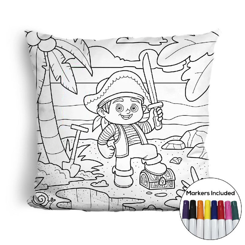 Pirate and treasure chest coloring pillow Made In USA