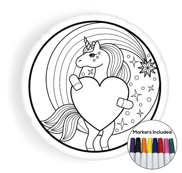 Unicorn round coloring pillow Made In USA