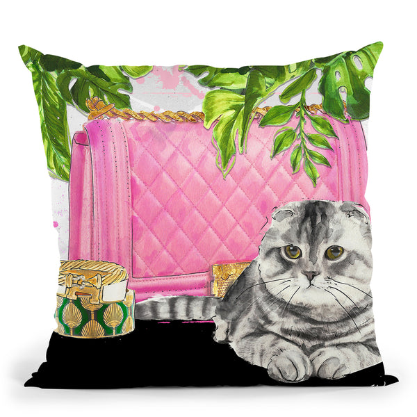Scottish Fold Pink Bag Throw Pillow by Jodi Pedri
