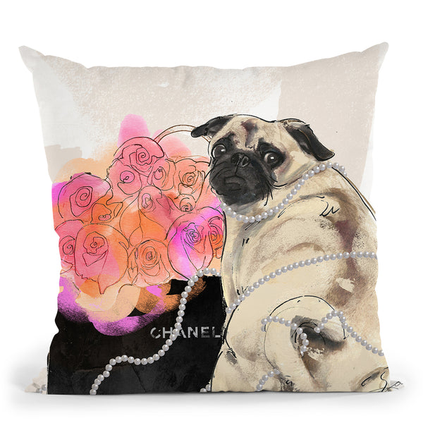 Stop And Smell The Flowers Pug Throw Pillow by Jodi Pedri