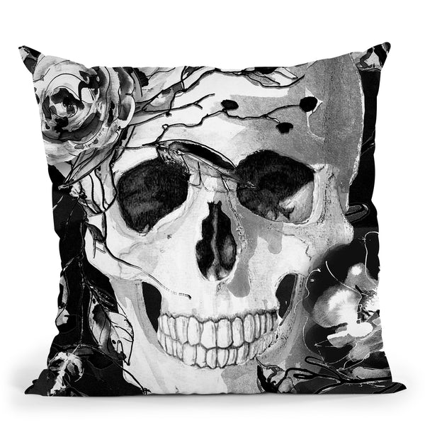 Skull & Flowers Throw Pillow by Jodi Pedri