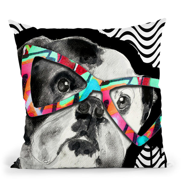 Bulldog In Sunglasses Throw Pillow by Jodi Pedri