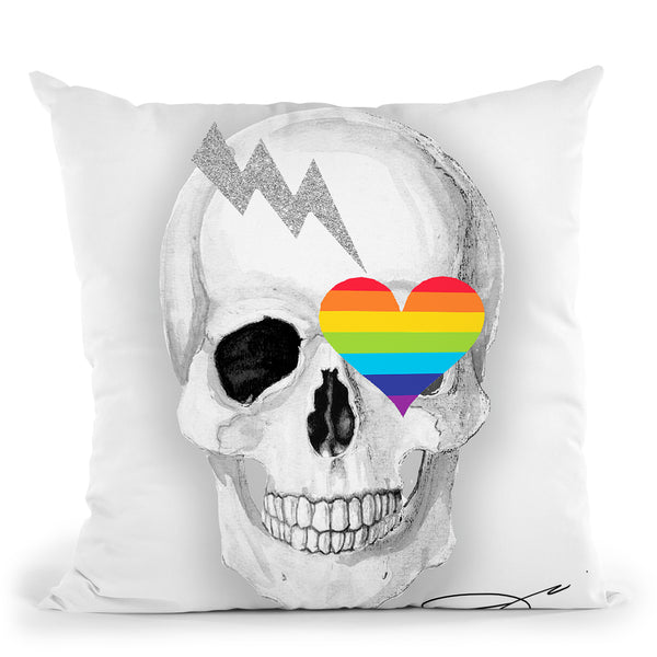 Skull With Heart White Throw Pillow by Jodi Pedri