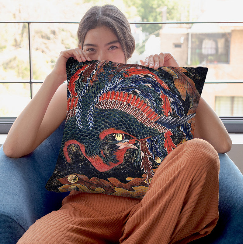 Phoenix Throw Pillow By Katsushika Hokusai