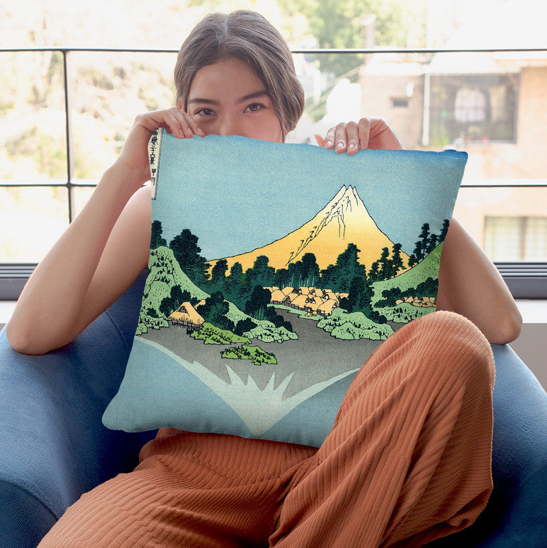 The Fuji Reflects Throw Pillow By Katsushika Hokusai