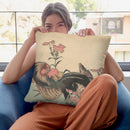 Cock, Hen, And Nadeshiko (Dianthus Superbus) Throw Pillow By Katsushika Hokusai