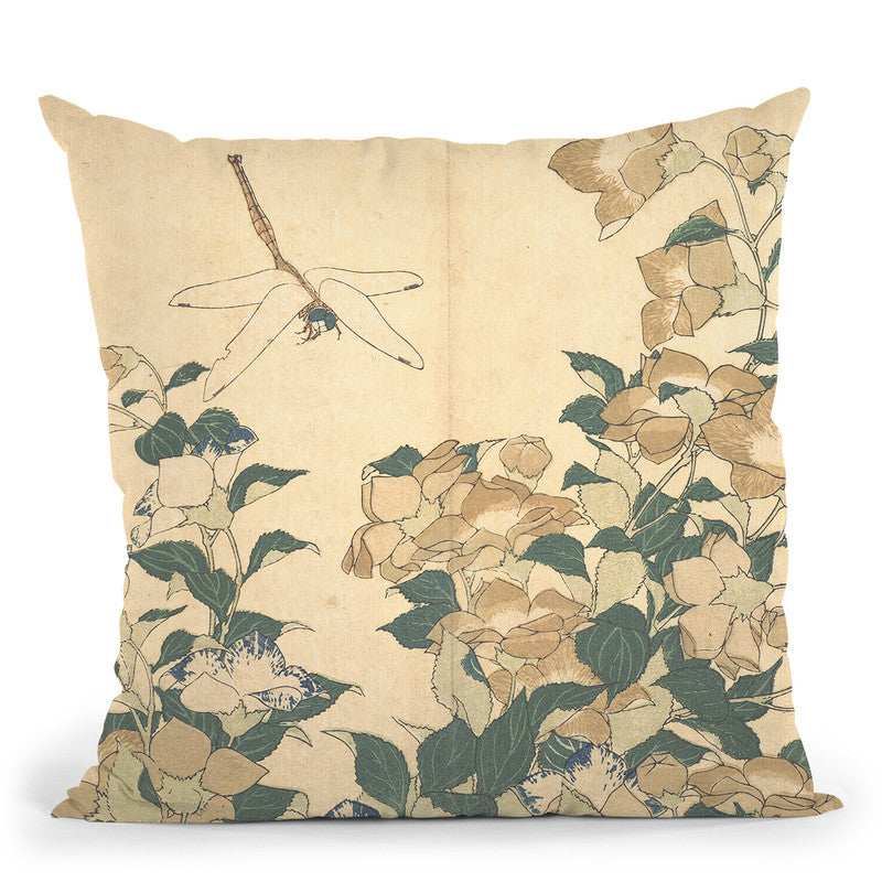 Dragonfly And Bellflower Throw Pillow By Katsushika Hokusai