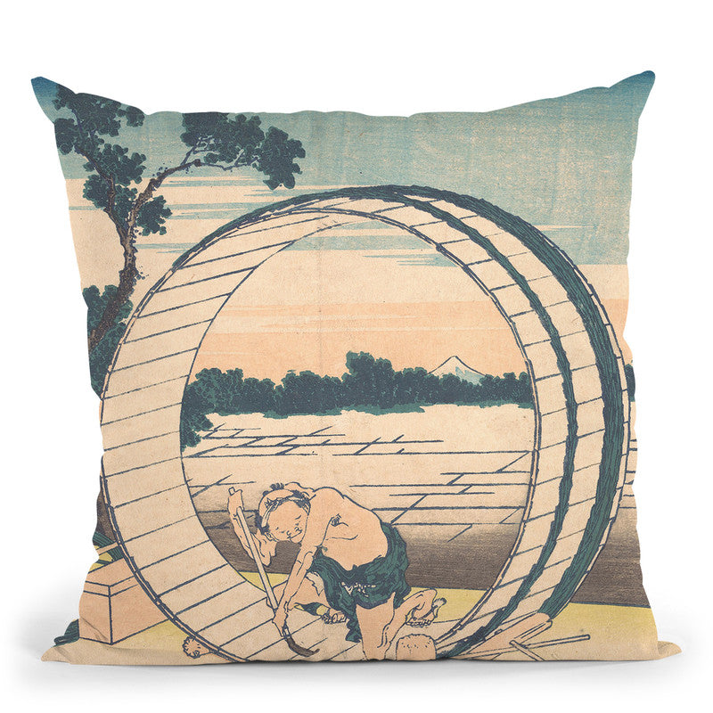 Fujimigahara In Owari Province (Bish_ Fujimigahara) Throw Pillow By Katsushika Hokusai